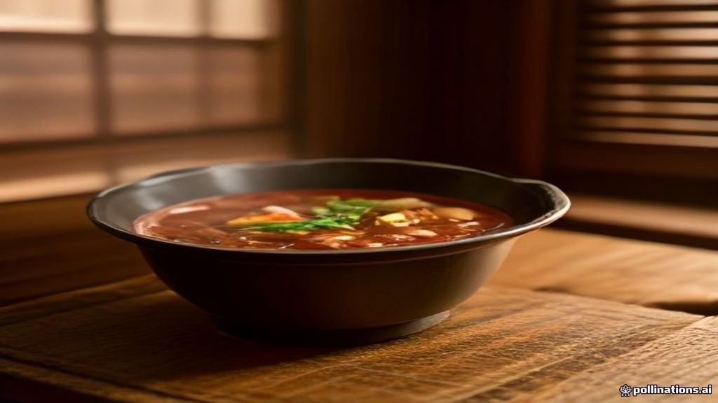 Piring saji berisi rujak cingur otentik khas kuliner Jawa Timur dengan bumbu petis hitam gurih.