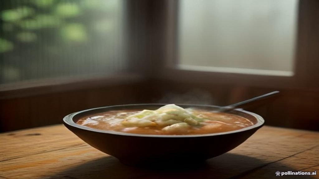 Piring saji berisi rujak cingur otentik khas kuliner Jawa Timur dengan bumbu petis hitam gurih.