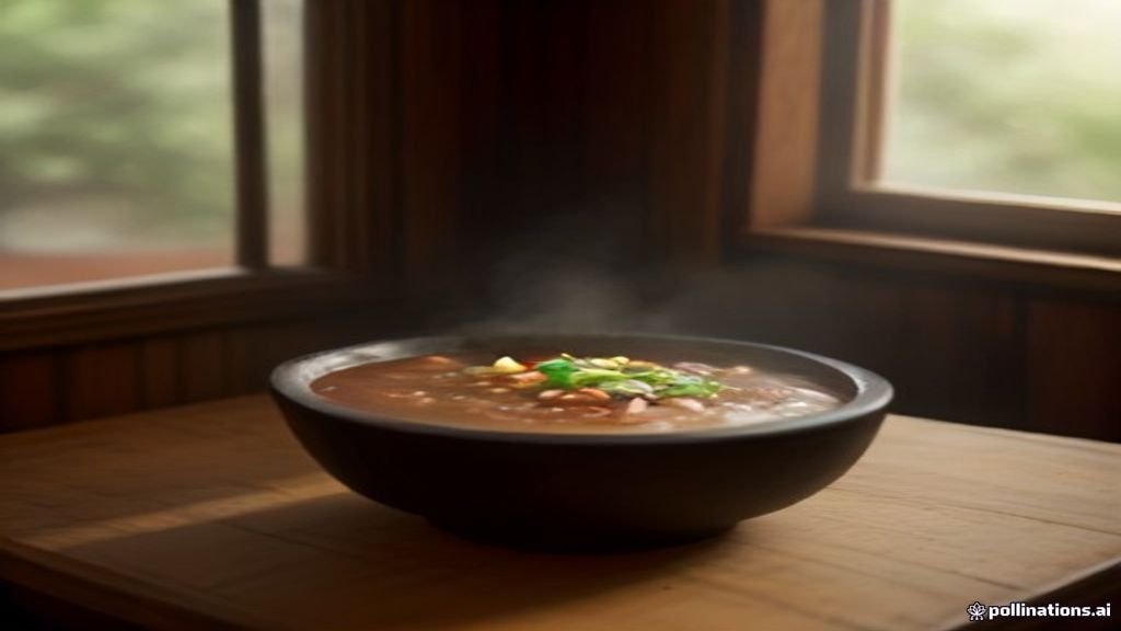 Piring saji berisi rujak cingur otentik khas kuliner Jawa Timur dengan bumbu petis hitam pekat.